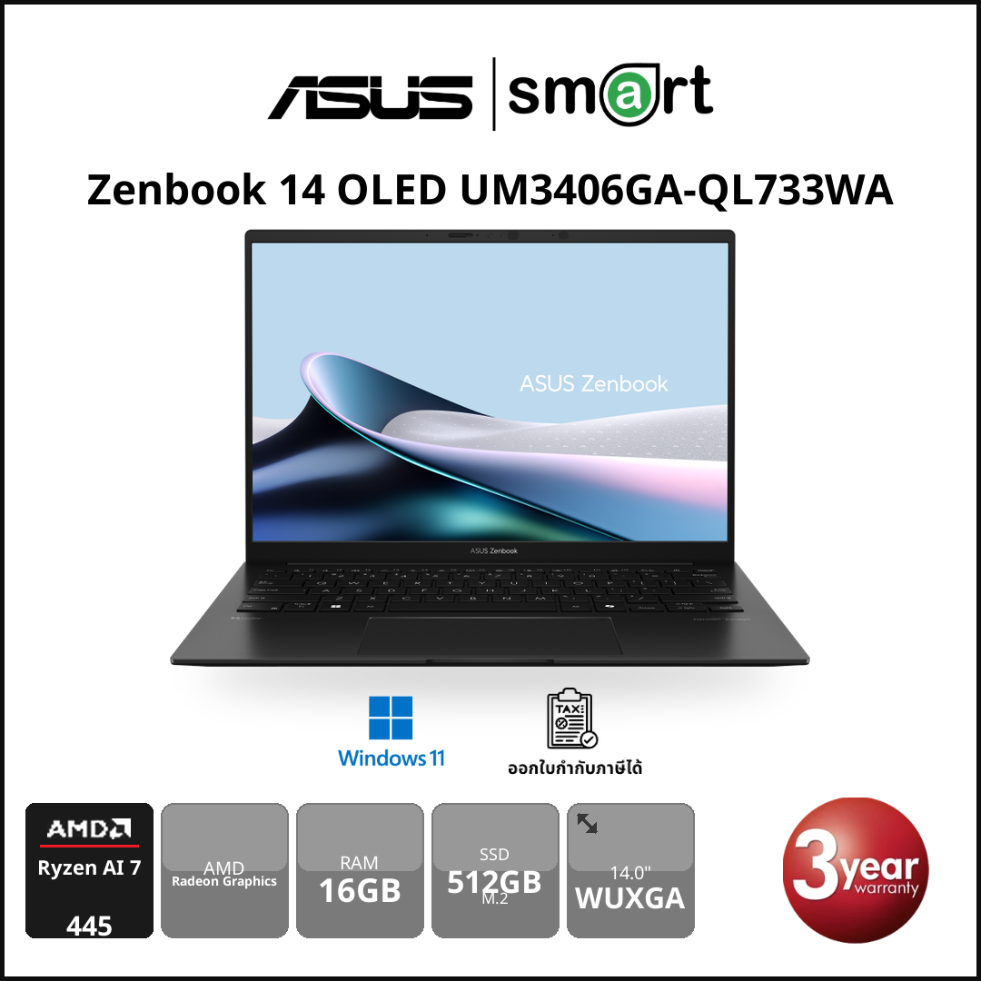 ASUS Zenbook 14 OLED UM3406GA-QL733WA Ryzen AI 7 445/16GB/512GB/14.0"/Win11